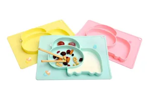 Dettaglio piatto per neonati in silicone, esposizione contenitore, stoviglie alimentazione bimbo.