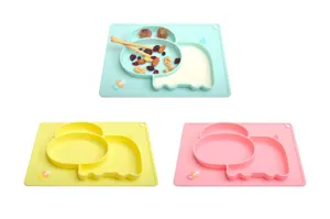 Set piatto pappa diviso per bambini in silicone con simpatica forma animale, sicuro.