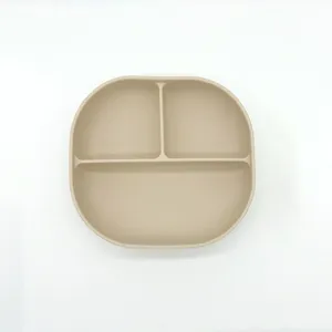 Khaki Silicone Baby Divided Suction Plate For Toddler Self Feeding Kids Tableware