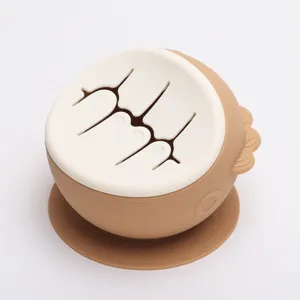 Silicone baby suction bowl with snack lid, toddler feeding training tableware, spill-proof.