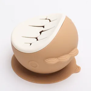 Silicone baby suction bowl with snack lid, anti-slip training tableware for toddlers.