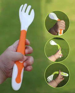 Set cucchiaio e forchetta flessibili di apprendimento per neonati, posate per bambini.