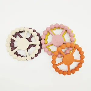 Anillo de denticion de bebe de silicona juguete de agarre bastoncillo molar