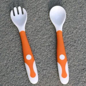 Set Forchetta e Cucchiaio Flessibile per Neonati Posate da Addestramento in Polipropilene Manici Flessibili Utensili per Autoalimentazione