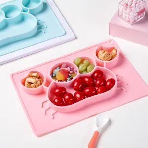 Cute crab shaped silicone baby suction plate and placemat set, safe food grade feeding dish for kids.