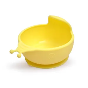 Ciotola con ventosa in silicone giallo per neonati, ciotola antiscivolo forma di lumaca.