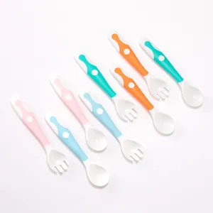 Set Di Forchetta E Cucchiaio Flessibile Per Neonati Stoviglie Da Addestramento PP Plastica Manico Flessibile Con Custodia Per Bambini
