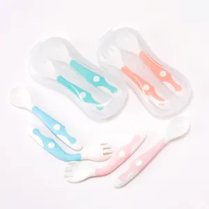 Set cucchiaio e forchetta flessibile neonato con custodia posate per svezzamento