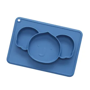 Piatto pappa neonato in silicone blu con ventosa, forma di elefante stoviglie bambini