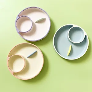 Silicone baby divided suction plate set, minimalist pastel design for toddlers and infants.