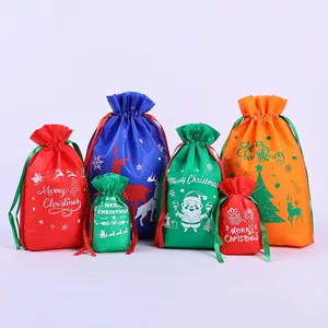 Weihnachten Kordelzug Geschenktüte Kunststoff Verpackung Aufbewahrungstasche Fröhliche Weihnachten Drucken Süßigkeitentüten Für Festival Feiertag Party Dekoration
