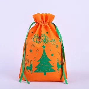 Weihnachten Vliesstoff Kordelzug Geschenktasche orange Bonbon Aufbewahrung mit Baum