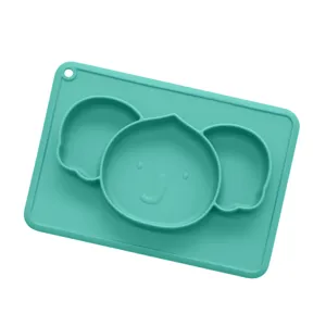 Piatto per neonati in silicone con ventosa e design diviso da elefante in verde menta.