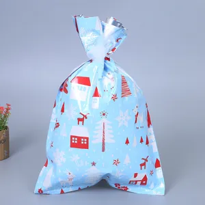 Blauer Weihnachtstagsgeschenkbeutel mit Schneeflockenmuster, süßer Bonbon-Kordelzugbeutel.