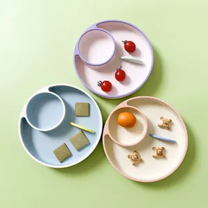 Baby Silicone Divided Dinner Plate Anti Drop Suction Cup Large Capacity Infant Food Feeding Tableware