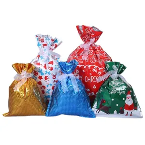 Weihnachten Kordelzug Geschenktüten Merry Christmas Süßigkeiten Verpackung Beutel Feiertag Party Zubehör Taschen Kunststoff Verpackungsbeutel