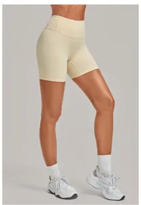 Pantaloncini da yoga a vita alta per donna, pantaloncini fitness elasticizzati per sport.