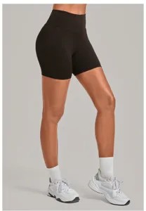 Pantaloncini da yoga vita alta donna fitness corsa palestra pantaloncini ciclista nero sport