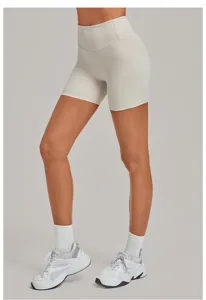 Pantaloncini da yoga fitness a vita alta da donna, pantaloni sportivi senza cuciture.