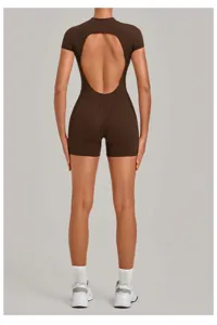 Open back yoga romper for women fitness bodysuit activewear workout seamless stretch jumpsuit