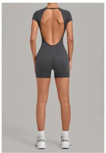 Femme combinaison fitness dos nu short yoga mince col rond survêtement sport femme