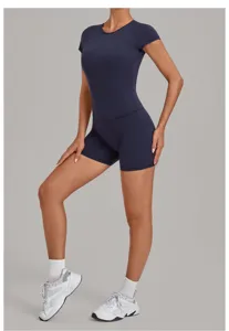 Femme combinaison courte yoga fitness vetement de sport slim fit short overall chic