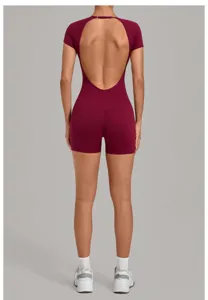 Combinaison de yoga dos nu pour femme, short de sport moulant et gainant pour fitness.
