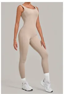 Detailed view of the seamless brushed yoga jumpsuit, highlighting close-up fit and fabric.