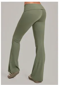 Pantalon de yoga evase taille haute rabattable pour femme, legging de sport push up.