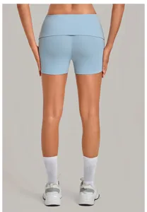 Women's high waist fold-over fitness running yoga shorts quick-drying athletic activewear