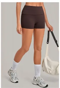 High waist fold over yoga shorts for women, tummy control quick dry fitness workout running.