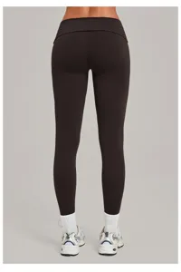 Sport legging met omslag taille elastisch ademend fitness yoga broek voor vrouwen hardlopen