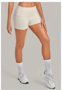 Women high waist fold over yoga shorts quick dry athletic fitness running workout shorts activewear