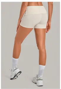 High waist folded yoga shorts for women, tight fitness running sports athletic shorts.
