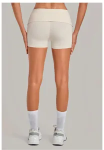 High waist fold-over yoga shorts for women, stretchy fitness running sports shorts.