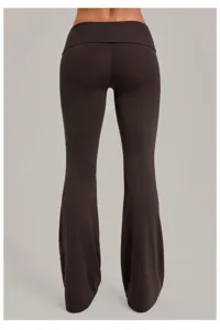 Pantalon de yoga évasé taille haute avec ceinture rabattue pour femme, sport fitness.