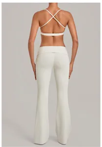Vrouwen yoga set halter crop top omgeslagen taille uitlopende broek sportkleding