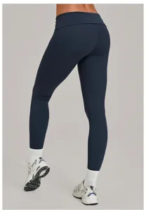 Hoge taille vouw yoga leggings voor vrouwen sneldrogend fitness sport broek donkerblauw