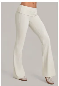 Pantalon évasé de yoga taille haute avec ceinture repliée pour femme legging sport confort.