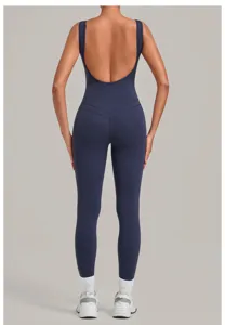 Backless women yoga jumpsuit, breathable tight fitness bodysuit for workout and running.