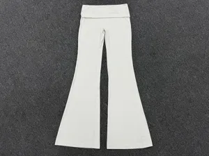 Pantalon de yoga évasé taille haute confortable avec ceinture repliée, sport de sport doux.