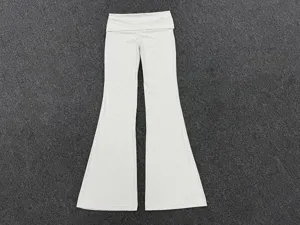 Pantalon de yoga evase taille haute femme sport fitness jambes larges blanc casual