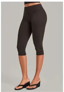 Black cropped yoga pants for women, high waist tummy control fitness leggings for running.