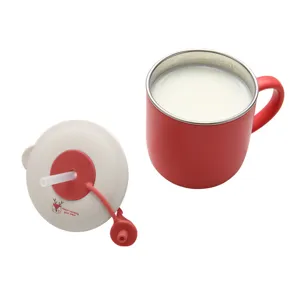 Children stainless steel milk cup with straw and cute lid for baby daily drinking use