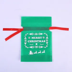 Grüne Vliesstoff Weihnachts Kordelzug Geschenkbeutel Festliche Bonbon Aufbewahrungstasche