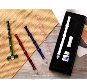 Set de stylo plume en verre avec encre colorée et coffret cadeau, beau stylo cristal.