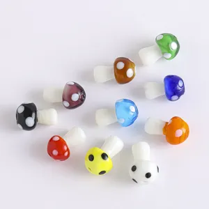 Colorful glass mushroom beads detail view for DIY bracelets and necklaces making
