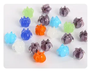 Handcrafted colorful glass lotus beads loose beads diy jewelry making accessories details close-up