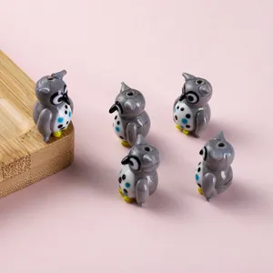 Deliziose perline di vetro a forma di gufo grigio per gioielli fai da te collana orecchini 5pz