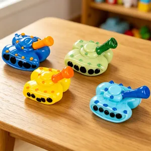 Cute Cartoon Tank Glass Figurine Miniature Desktop Ornament Handcrafted Clear Glass Animal Car Model Home Decor Gift